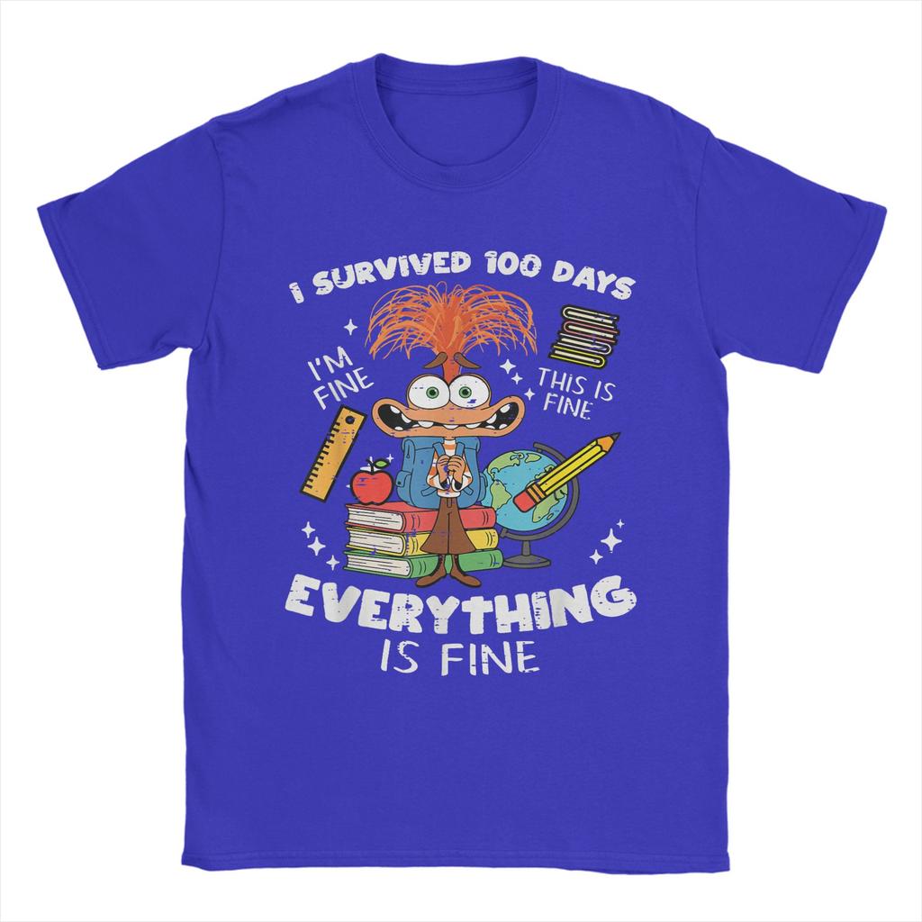 Streetwear T Shirt Summer Survived 100 Days Im is Fine Anxiety 100th Day Schoo Novelty TShirts Cotton Design Tee Shirt for Men