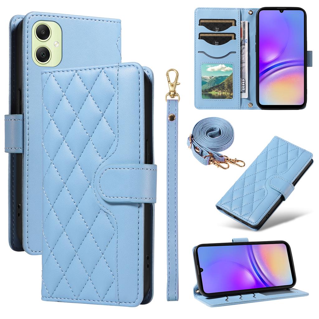 For Samsung Galaxy A05 4G Case Wallet Rhombus Leather Phone Cover with Shoulder Strap,Wrist Strap