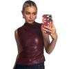 Sleeveless Asymmetrical Hem Leather Mock Neck Top – Women's European/American Style, 2026 Spring/Summer Collection