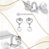 Heart Earrings With Pearl And Cubic Zirconia S925 Hanging Long Movable