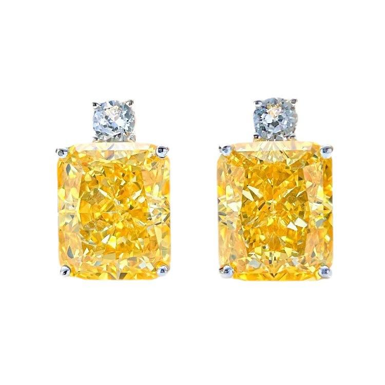 Luxury Light Luxury Large Carat Yellow Diamond Ring Super Flash Ice Flower Ceredian High Carbon Diamond Pendant Necklace Female Stud Earrings