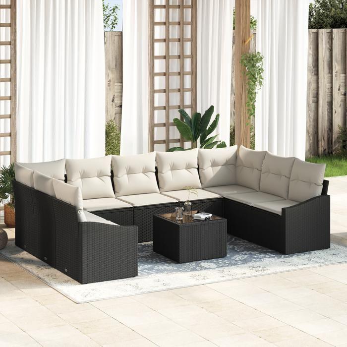 VidaXL Ensemble de salle à manger de jardin 9 pièces avec coussins en poly rotin marron 3355556