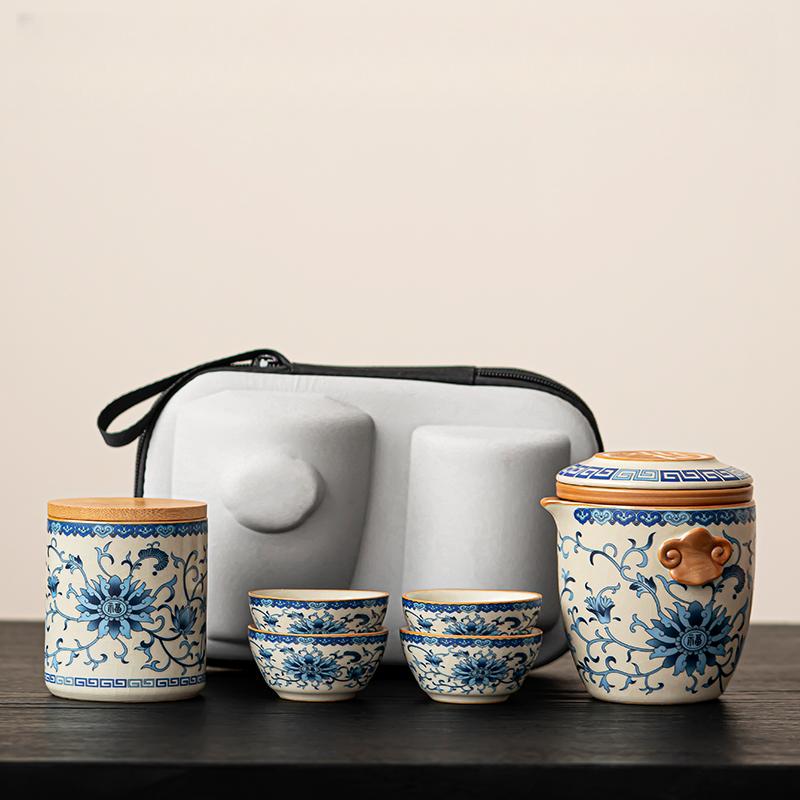 Ru Kiln Portable Travel Tea Set High-end Quick Cup Teacup One Person Outdoor Camping Tea Drinking Equipment