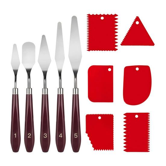 Artistic Texture Creation Tools 5Pcs Palette Knife with 6 Paint Scraper, Stainless Steel Spatula Metal Painting Knives for Artists Knife, Oil