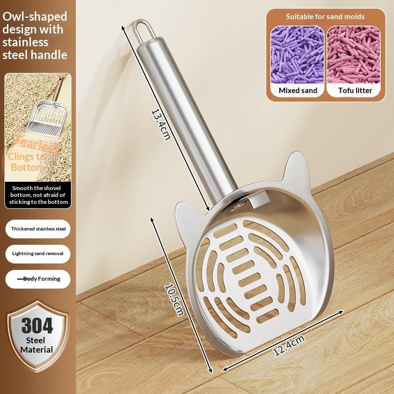 Stainless Steel Cat Litter Scoop Long Handle Pet Waste Shovel Cleaning Tool For Tofu Sand Litter Box Cats Supplies