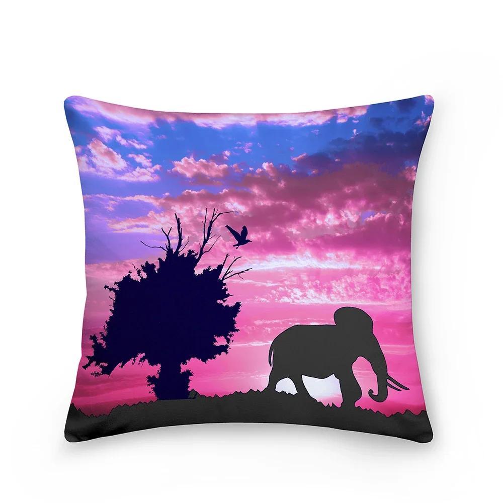Landscape Pattern Decorative Cushion Cover Polyester Pillow Cover Throw Pillowcase Sofa Chair Bedroom Home Decoration 45X45Cm