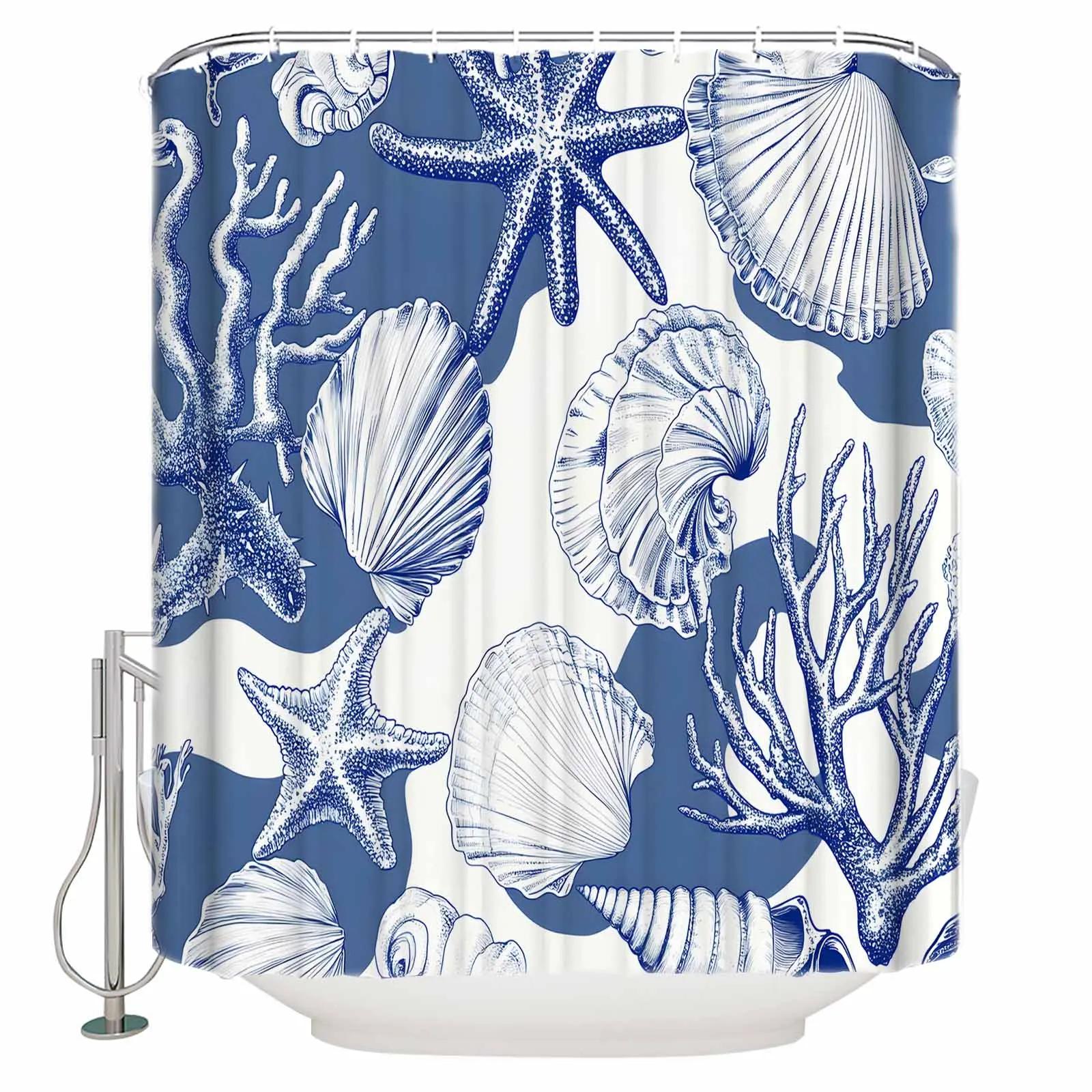 

Watercolor Shell Coral Shower Curtains Waterproof Bath Curtains Home Decor Modern Luxury Bathroom Curtain W60H190(CM)-1 Pcs