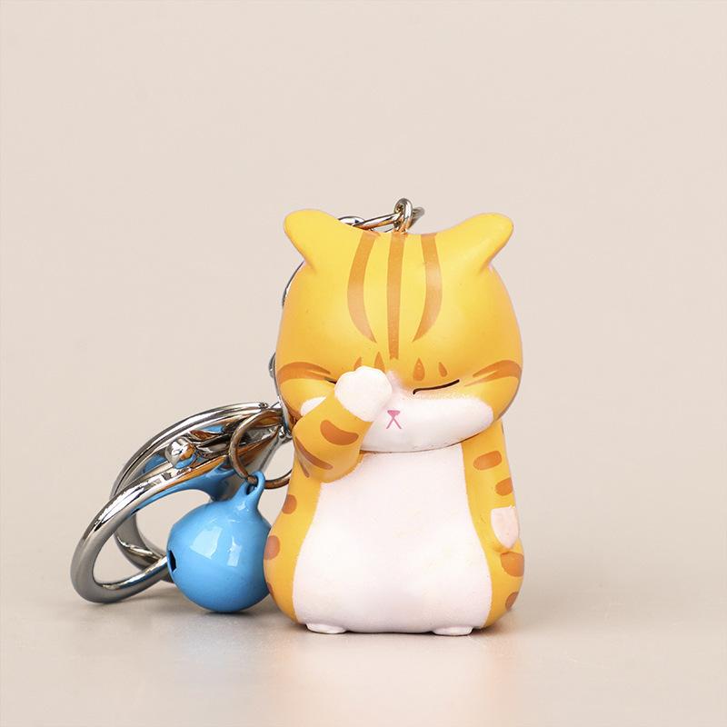 Cute Cat Keychain Shy Cat Figurine Bell Pendant Bag Charm Small Gift Couple Family Keychain Pendant