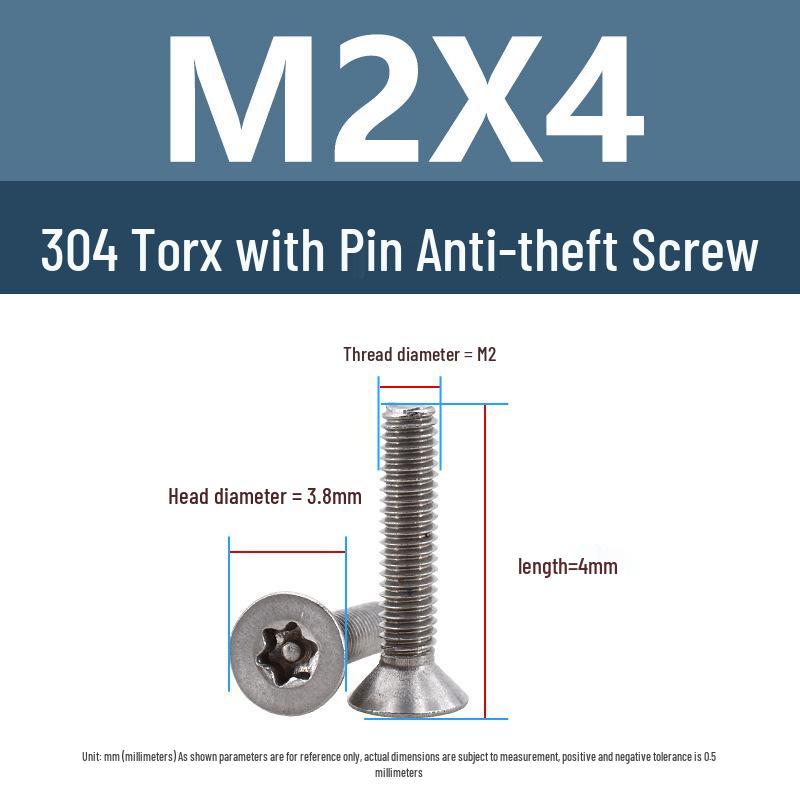 Yigu 304 Tamper-Proof Countersunk Torx Pin Screws, M2-M8, Flat Head, Anti-Removal