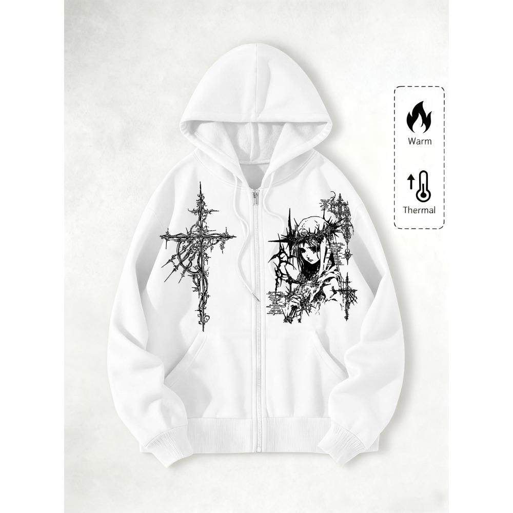 Pánská ležérní módní pouliční punková mikina s potiskem a kapucí