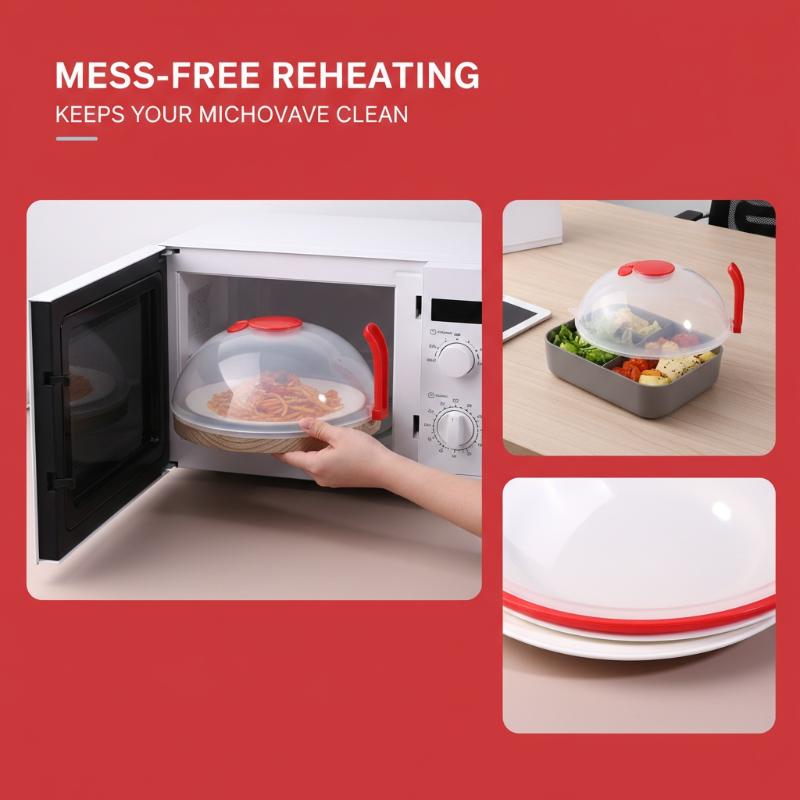 New Microwave Splash Cover High Temperature Resistant Microwave Guard Lid Transparent Food Heating Cover With Steam Vent Handle