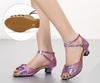 Latin Dance Shoes For Women Mid Heel Sneakers Square Dance Shoes Sandals Square Ballroom Satin Banquet Ladies Shoes