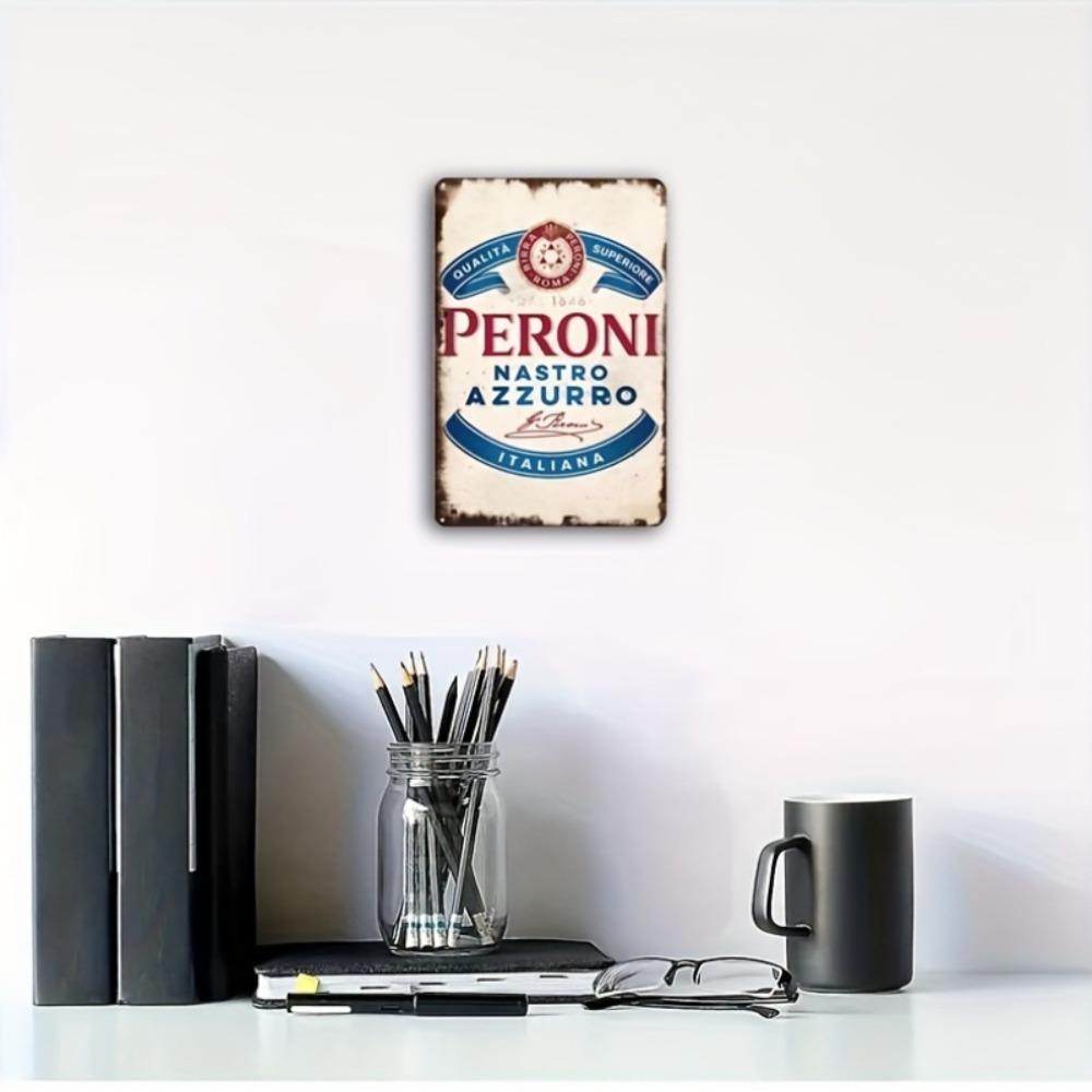 Peroni Nastro Azzurro Vintage kovový znak - 8x12" plechová deska s italským pivem, rustikální nástěnná dekorace pro bar, domov, odolná proti povětrnostním vlivům