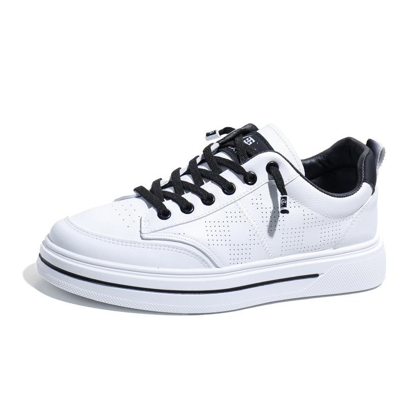 Primavera e Outono Novos Sapatos All-Match de Couro Branco Tendências Masculinas Casuais Leves e Antiderrapantes Sapatos Esportivos Masculinos