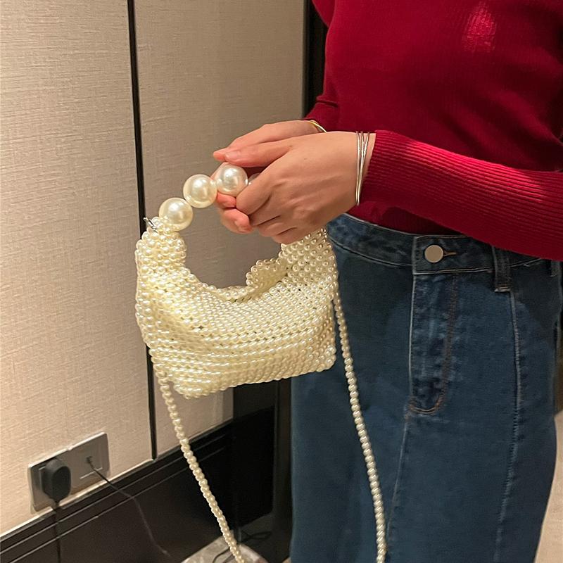 Yogodlns Handmade New Pearl Handbags For Women Fashion Trendy Portable Purse Party Shoulder Tote Bags