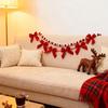 Christmas Velvet Bow Garland Decoration Pre-Strung Red White Ball Ornament Home Office Living Room Bedroom Xmas Tree Mantel Fireplace Shelf