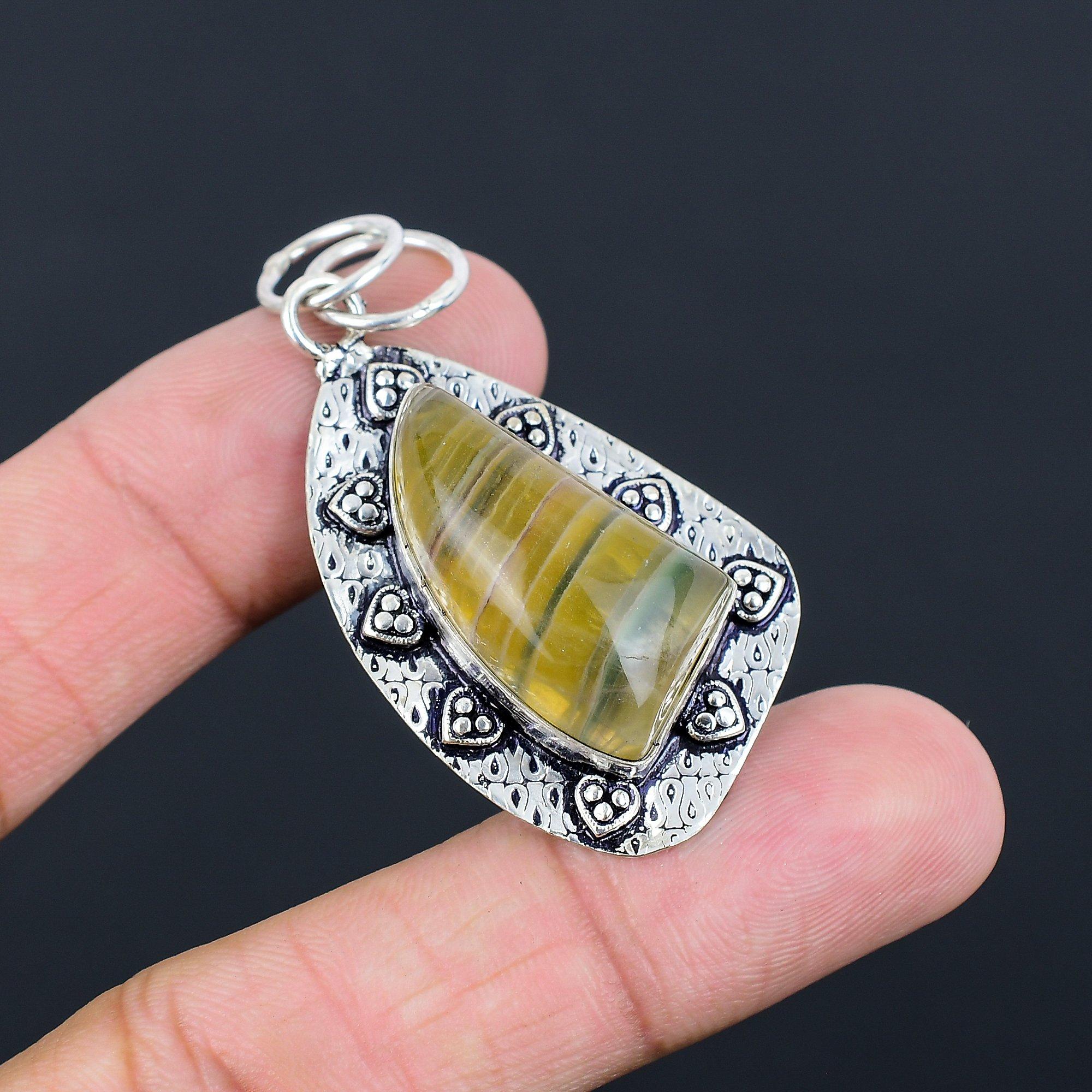 Friendship Day Deal Natural Multi Fluorite Third Eye Chakra Pendant 925 Silver
