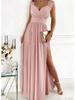 Women's Sleeveless Lace Dress with Open Back and Slit Hem