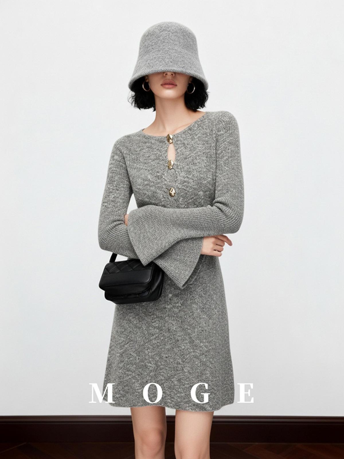 

MOGE Elegant Knit A-line Ruffled Slim-Fit Dress for Women - Autumn/Winter 2026 Collection One Size (Recommended 80-135 Jin)