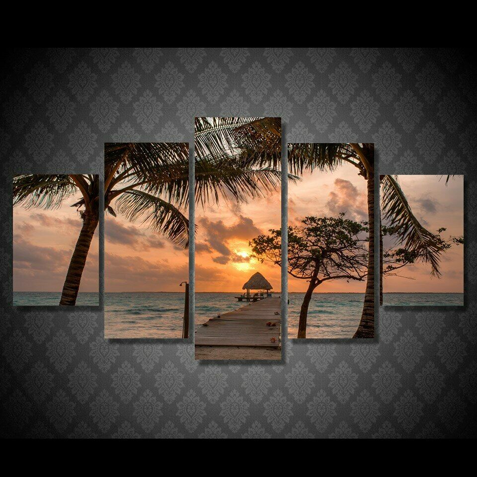 

5 шт Sunset Dock Resort Holiday Canvas Картины Печать Настенный арт Холст Картины Настенные украшения для гостиной Unframe