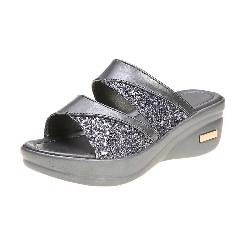 Women Wedge Slippers Glitter Casual Platform Sandals Sling Backs Comfortable Slippers New Summer Shoes for Women Slides