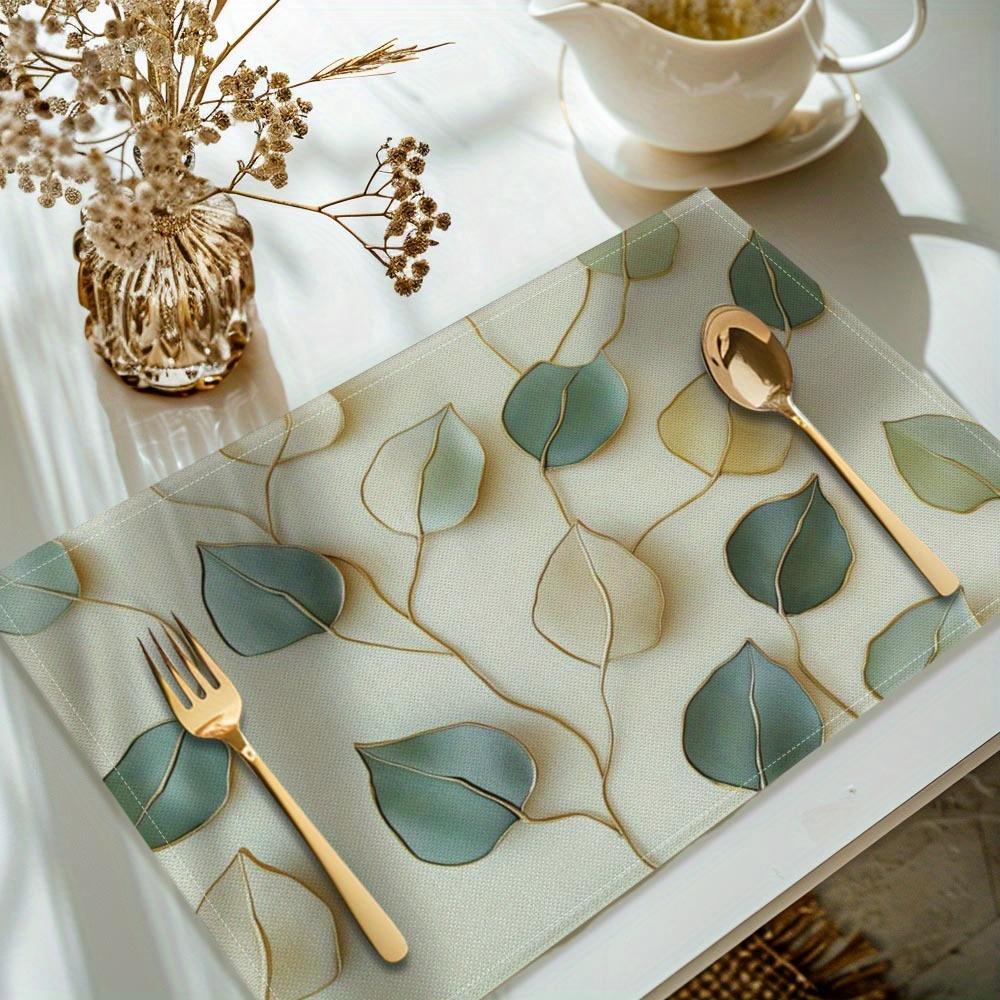 1pc Leaf Print Spring Floral Theme Set of Placemats, Suitable for Kitchen and Restaurant Decoration
