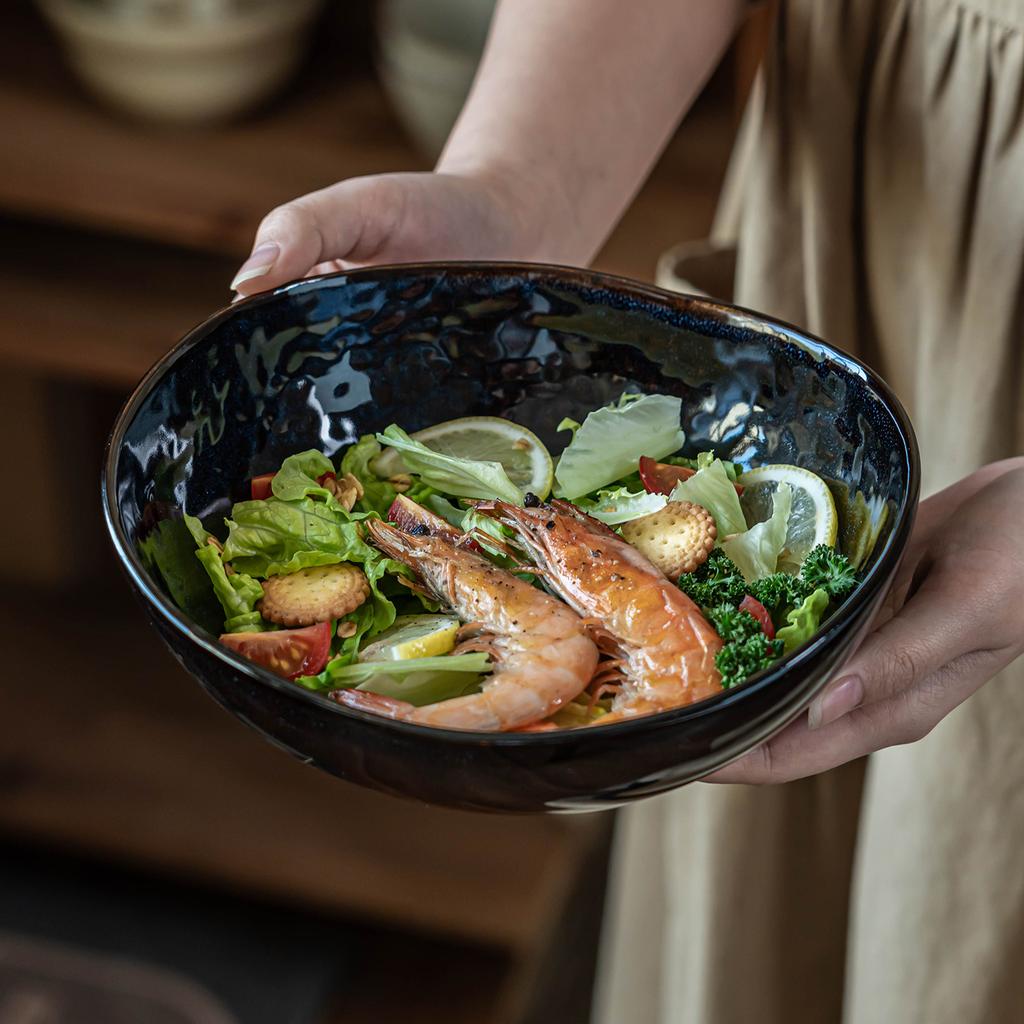 Creative Ingot Bowl Ceramic Household Retro Salad Bowl Household High Value Dish Bowl Noodle Bowl Restaurant Soup Bowl Bowl