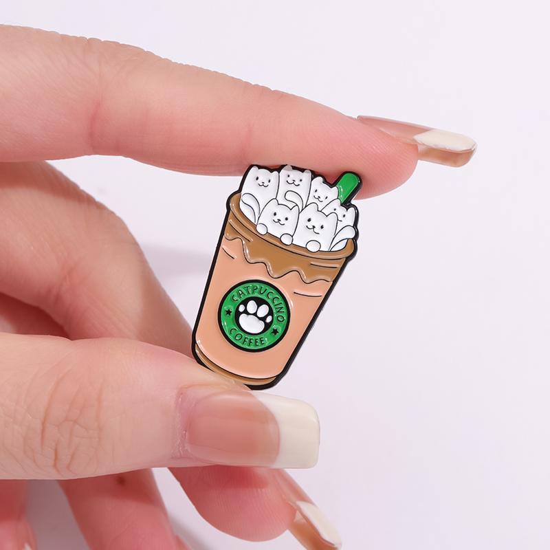 CATS COFFEE Enamel Pins Custom Cute Cat Brooches Lapel Badges Cartoon Animal Jewelry Gift for Kids Friends