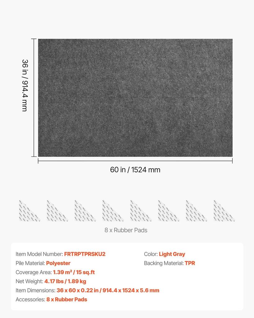 Rug Pad 0.91 x 1.52 m, Non-slip Carpet Area Pad, Rug Mat Padding with Dual Surface Felt Cushion & Rubber Gripper, Hardwood Floor Protection for All