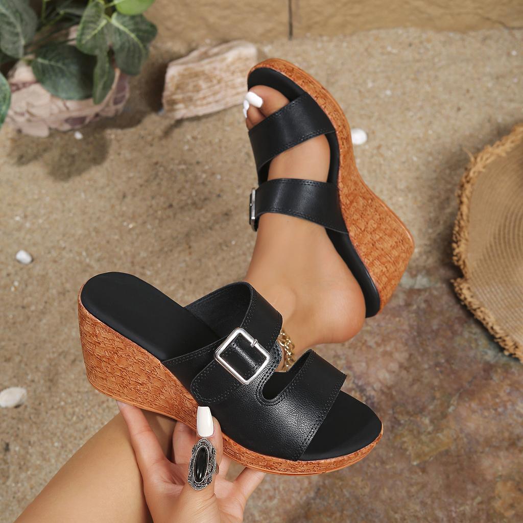 Fashion 2025 Fashion Women's Wedge Slippers Summer New Best Selling Outdoor Beach Thick-soled Comfortable Slippers and High Heels