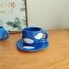 Reusable Ceramic Coffee Cup, Saucer Set with Blue Sky and White Cloud Design, Perfect for Breakfast and Afternoon Tea, Hand Wash Only