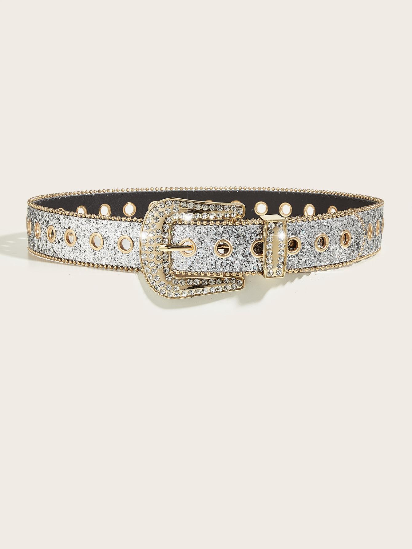 

Женский блестящий пояс на талию с металлической пряжкой-украшением