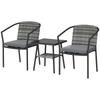 3 Pieces Rattan Bistro Set with Cushions, Wicker Garden Furniture Set, Glass Top Coffee Table and Chairs for Outdoor Patio, Balcony