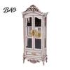 Detailed Miniature Furniture Curio Cabinet, 1/12 Scale Mini Wine Wooden Tiny Display Cabinet with Drawer, Vintage for Doll Mansion Living Room Decor,