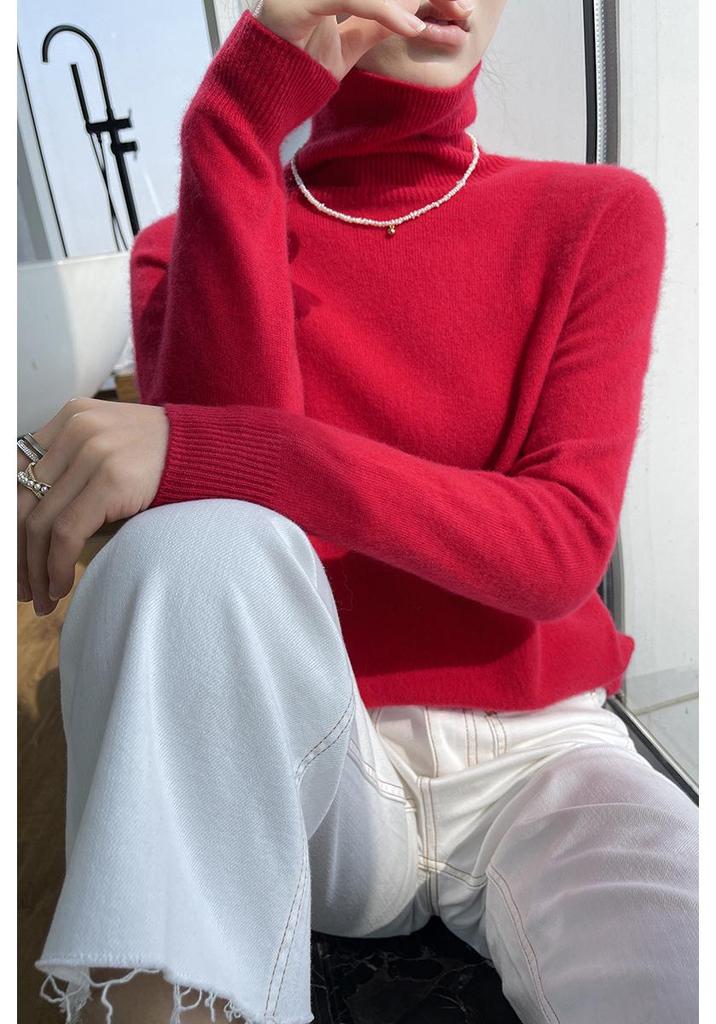 Women's 35% Cashmere Seamless Turtleneck Sweater - Versatile Knit Pullover