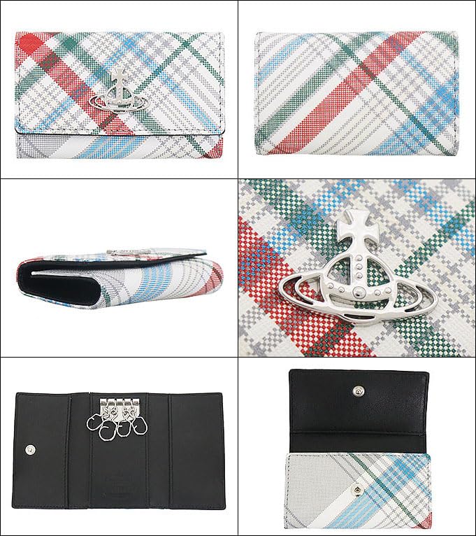 Vivienne Westwood Key Case (51020001U L0057) Madras Check Saffiano Print 4-Ring Key Case for Women [Brand Name] [Used]