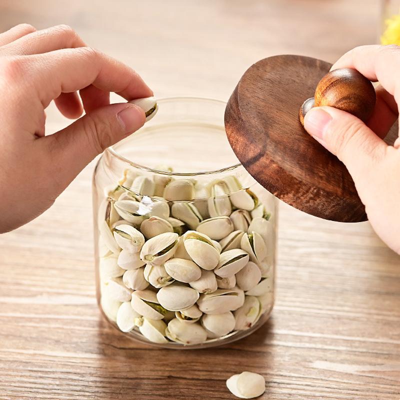 Glasbehälter mit Holzdeckel, luftdicht, für Teeblüten, Süßigkeiten und Kaffee, Küchenaufbewahrungsglas