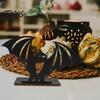Wooden Halloween Decorations Bat Ornament, Solid Wood Tea Candle Holder, Home Spooky Decoration, for Desktop Electronic Candles Stable Holder