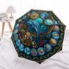 Ocean Treasure Glass Pattern Umbrella, Portable and Foldable Design, 8 Ribs, a Casual Accessory for Halloween, Christmas, and Birthday Gifts.