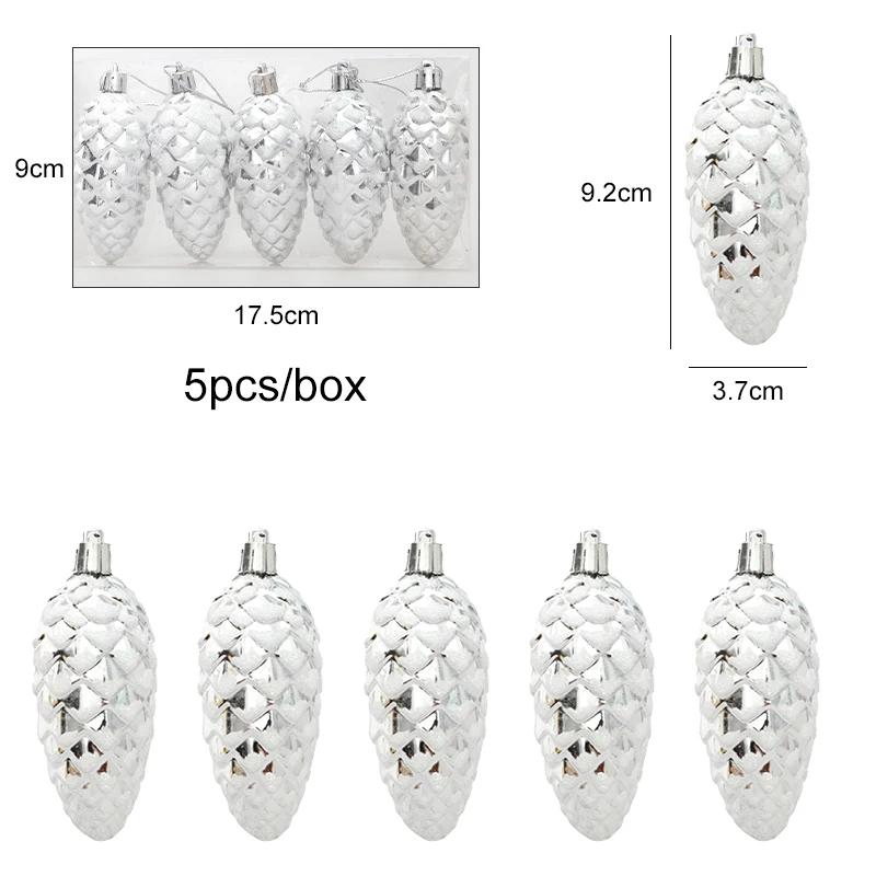 5Pcs Christmas Painted Pine Cone Balls Hanging Pendants Merry Christmas Tree Decoration for Home Xmas Ornament Gift