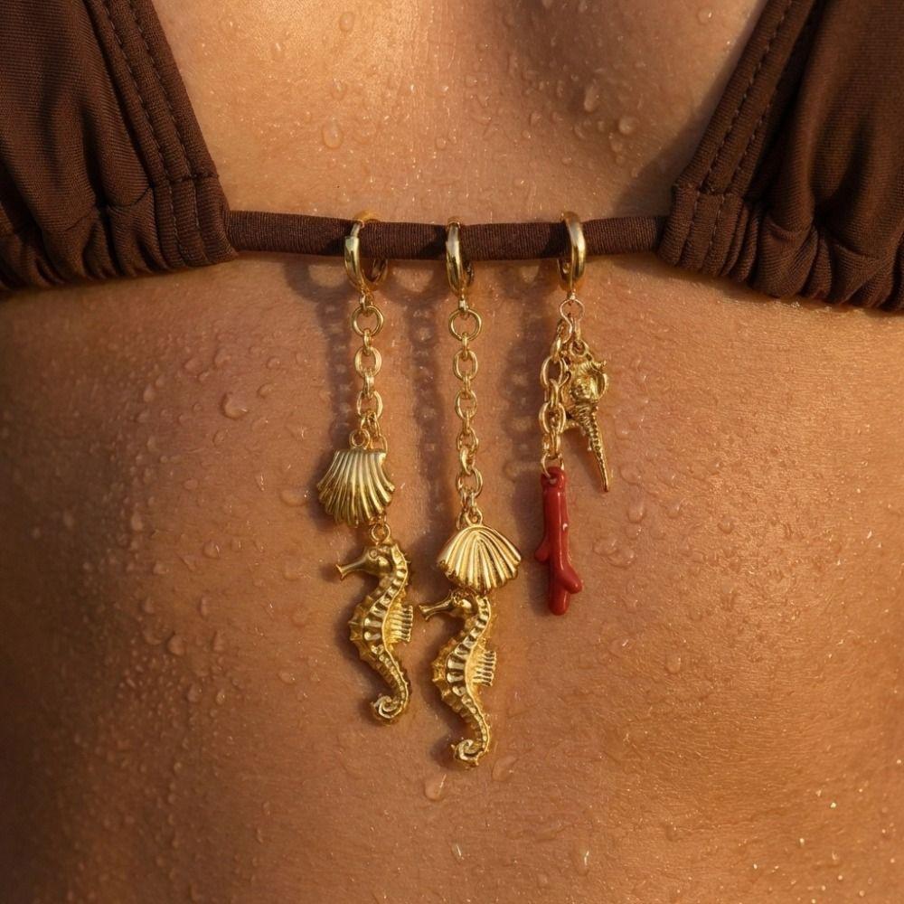 Pearl Fish Conch Key Chain Hanger Bikini Pendant Lovely Body Jewelry  Vacation