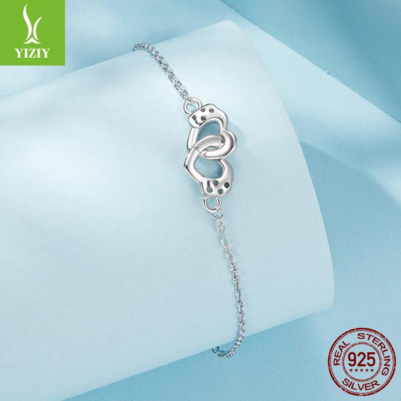 S925 Sterling Silver Double Love Bracelet Jewelry Ladies, Exquisite Love Interwoven Sterling Silver Bracelet Jewelry
