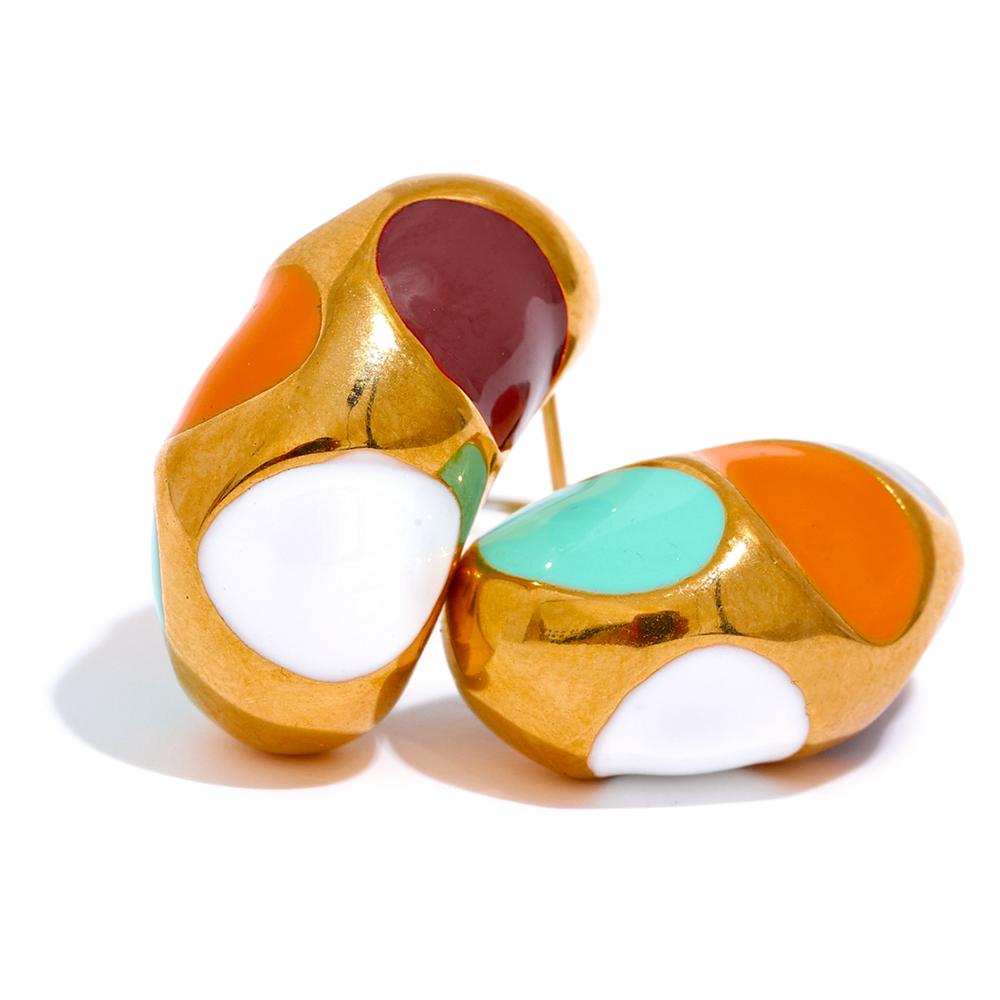

Yhpup Colorful Enamel Stainless Steel Half Empty Metal Fat Stud Earrings Waterproof Fashion Charm Jewelry Bijoux for Women