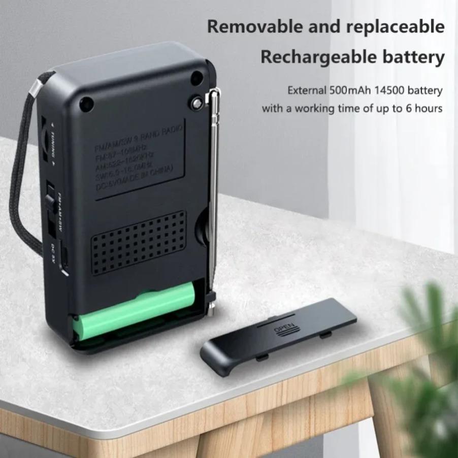 Portable AM/FM/SW Pocket Radio with Rechargeable Battery Wired Earphone Mini FM Receiver Radios