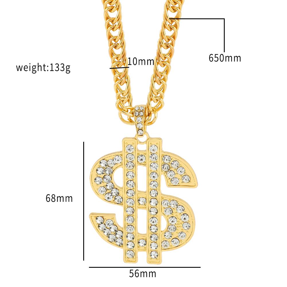Full of Rheinstone Hip Hop Golden Dollar Sign Pendant Necklace Men Women Punk Fashion Rock Rap Jewelry Gift