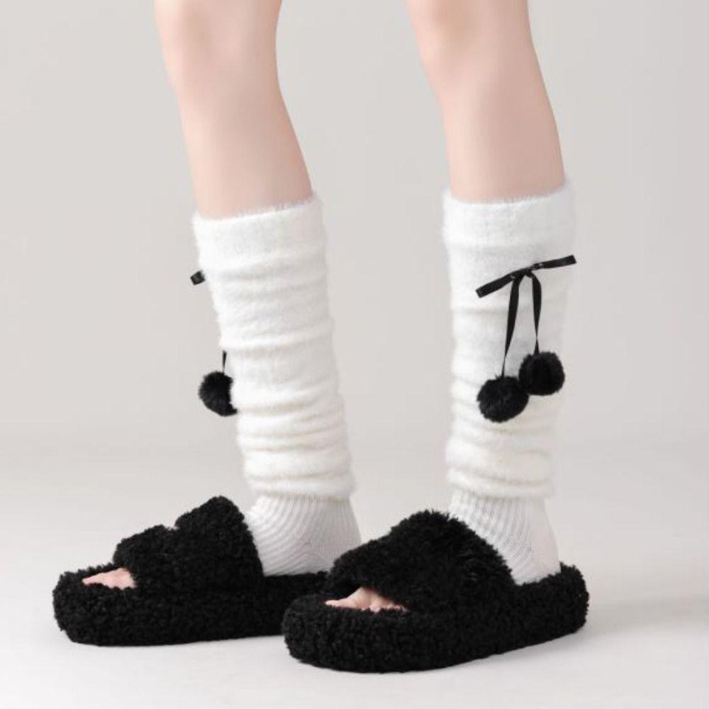 Thicken Balletcore Plush Stockings Y2k Knitted Leg Covers Trendy Mink Fur Leg Warmer  Women