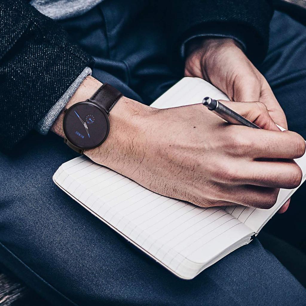 Black Simple Stylish Popular Ranking Black Watch Cowhide Belt Watch O [BUREI] Men's Men's