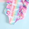 Girls' Rainbow Dinosaur Ruffled One-Piece Swimsuit