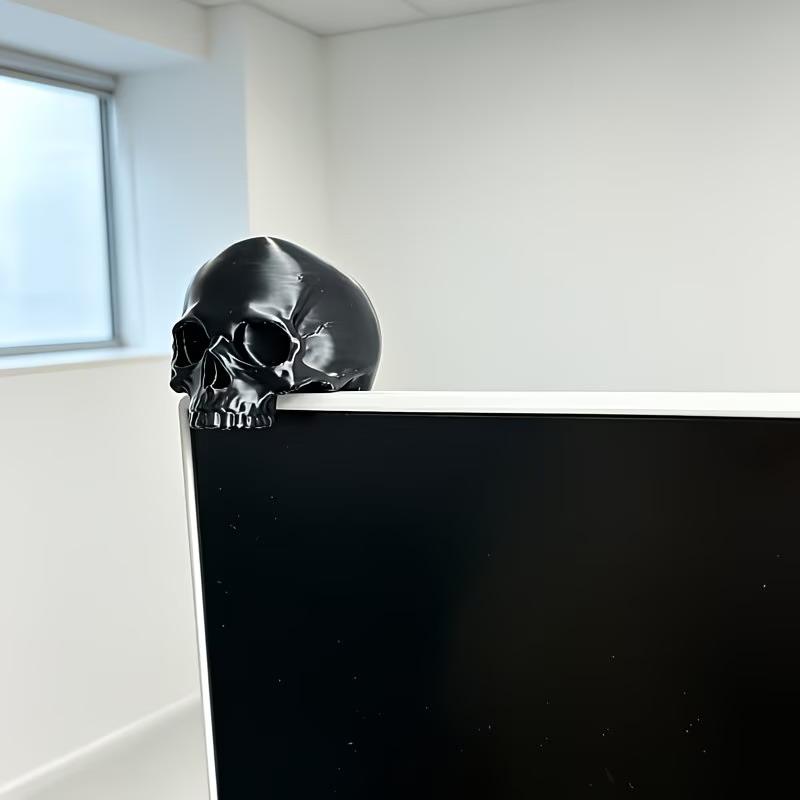 Skull Head Monitor Decoration, Gothic Style Desktop Ornament, Gaming Room Ambiance Pc Accessory, Desktop Decor