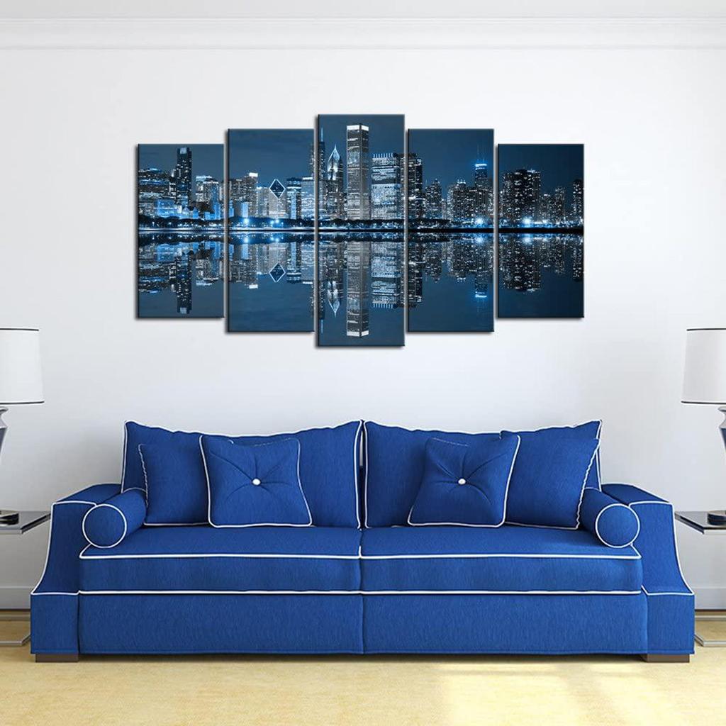 Chicago Skyline Canvas Print, 5-Panel Modern Wall Art